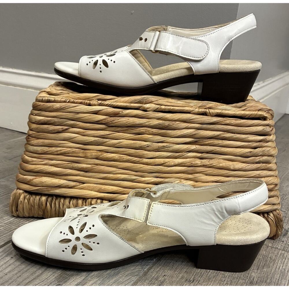 SAS Sunburst White Leather Cutout Slingback Comfort Sandals Women’s 9.5 M